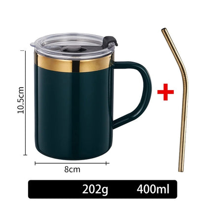 Double Wall Coffee Cup with Lid 304 Stainless Steel Double Bottom Mug Beer Mug Tea Cups Drinking Glasses Thermal Mug Water Mug
