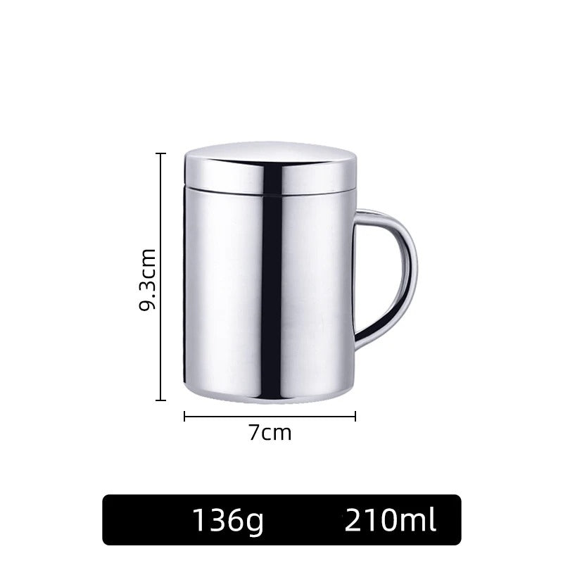 Double Wall Coffee Cup with Lid 304 Stainless Steel Double Bottom Mug Beer Mug Tea Cups Drinking Glasses Thermal Mug Water Mug