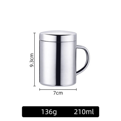 Double Wall Coffee Cup with Lid 304 Stainless Steel Double Bottom Mug Beer Mug Tea Cups Drinking Glasses Thermal Mug Water Mug