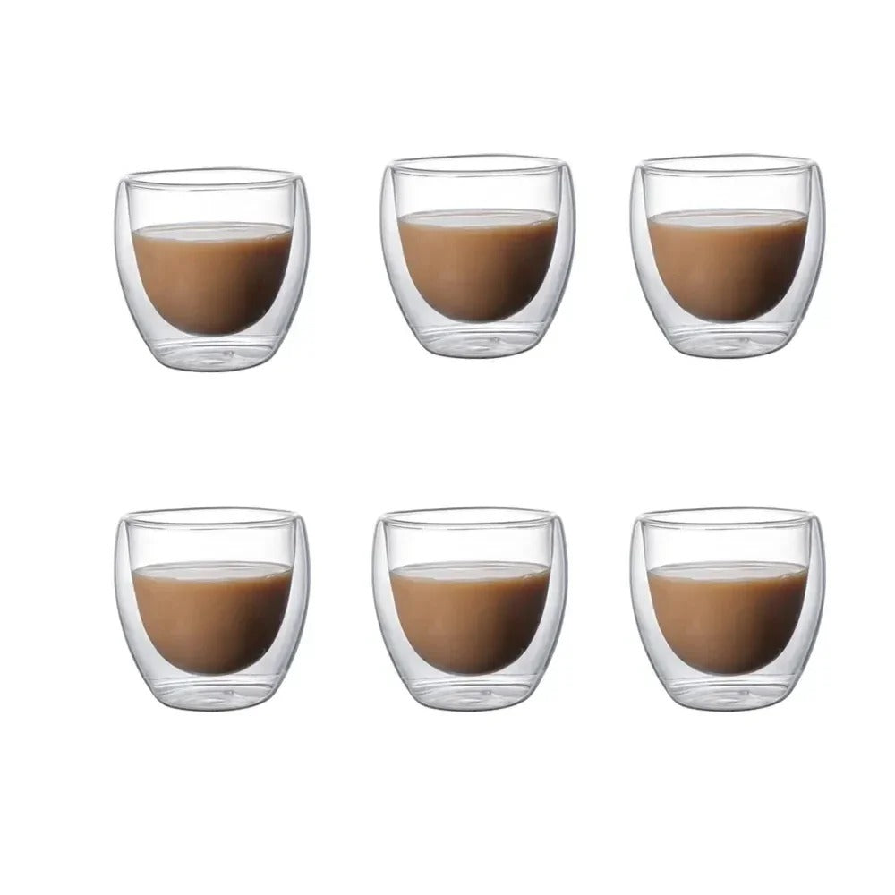 6pcs Double Wall Glass Cup 80ml Cute Mugs Coffee Cups Drinking