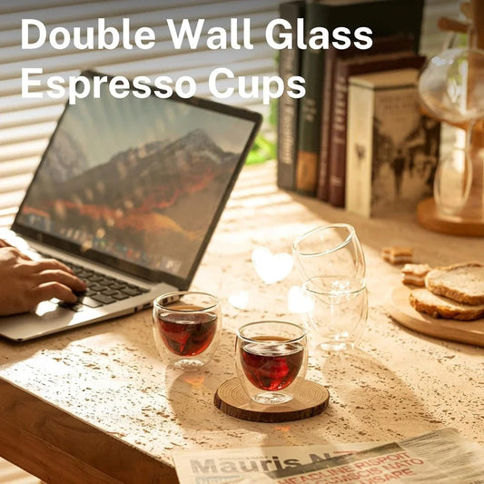 6pcs Double Wall Glass Cup 80ml Cute Mugs Coffee Cups Drinking