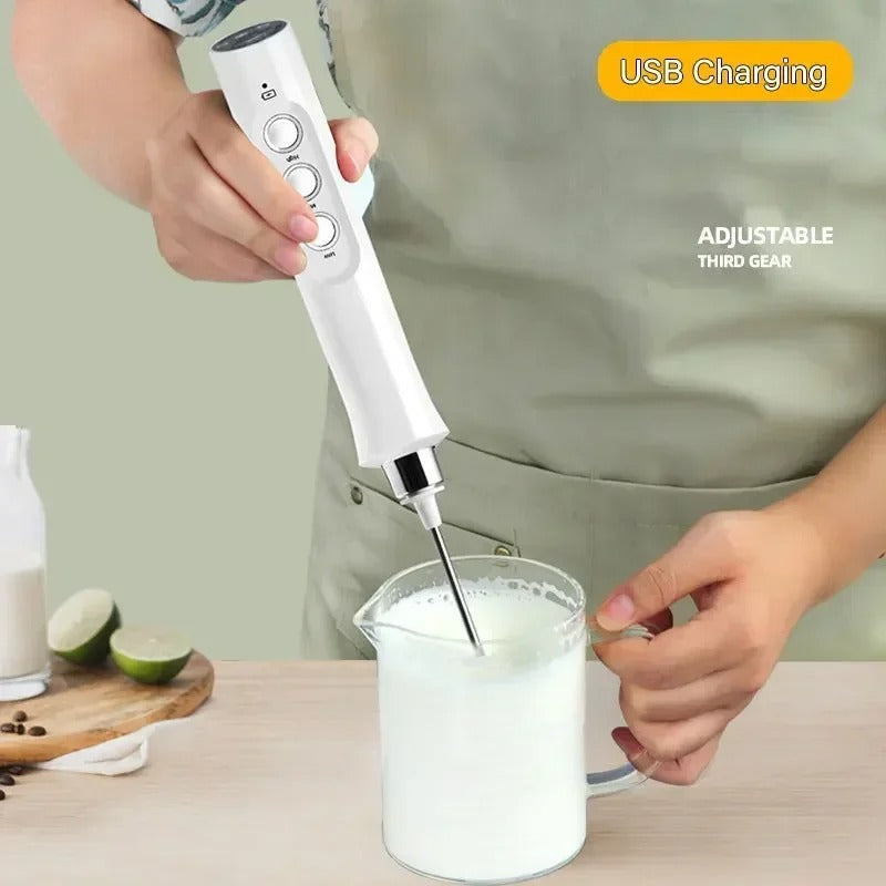 Wireless Milk Foam USB Rechargeable Handheld Electric Foam Maker 3 Speeds