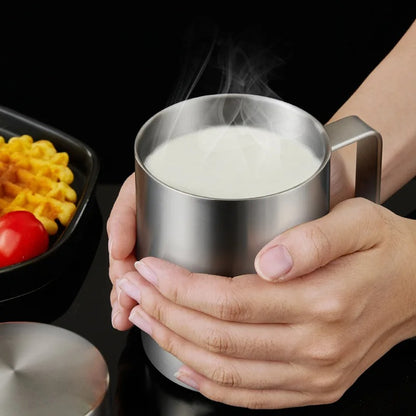 Double Wall Coffee Cup with Lid 304 Stainless Steel Double Bottom Mug Beer Mug Tea Cups Drinking Glasses Thermal Mug Water Mug