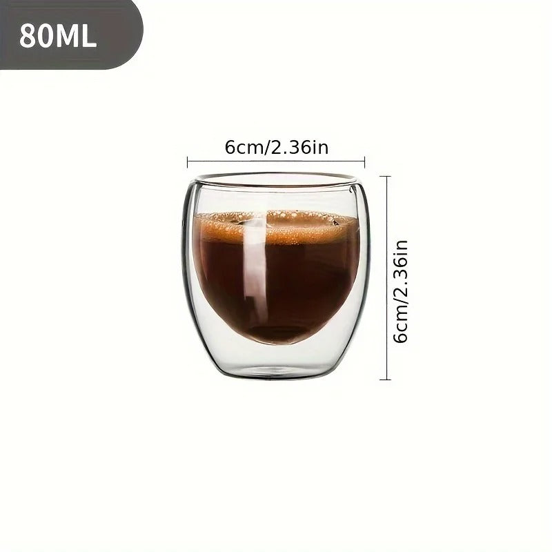 6pcs Double Wall Glass Cup 80ml Cute Mugs Coffee Cups Drinking