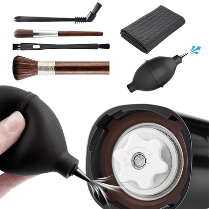 Set of 6 brushes with air blower for cleaning espresso machines