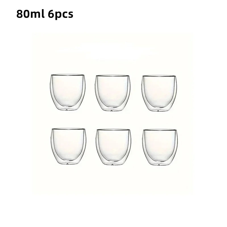 6pcs Double Wall Glass Cup 80ml Cute Mugs Coffee Cups Drinking