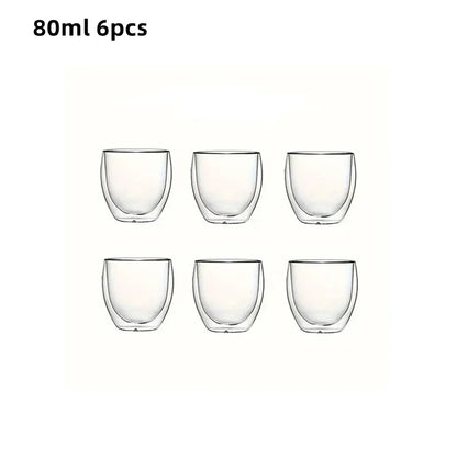 6pcs Double Wall Glass Cup 80ml Cute Mugs Coffee Cups Drinking
